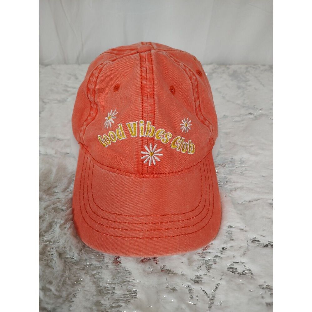 Good Vibes Club Daisy Embroidered Orange Cotton Baseball Cap‎ Hat OSFM RN 52469